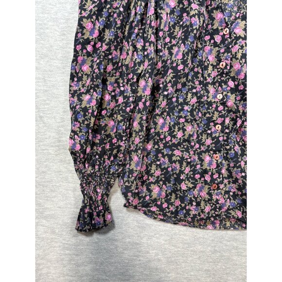 Free People Meant to Be Blouse M Black Floral Puff Boho Romantic - Picture 4 of 6